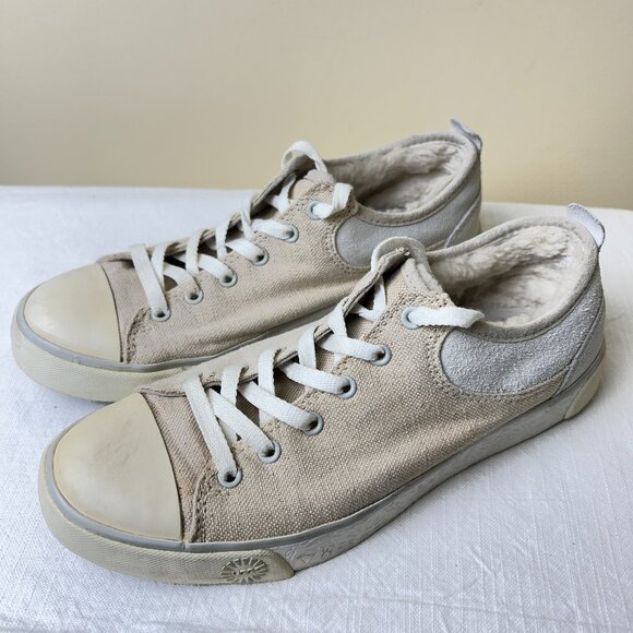UGG Evera Lace-Up Canvas Shearling Fleece Lined Sneakers Shoes Womens Size 8 - Picture 2 of 9